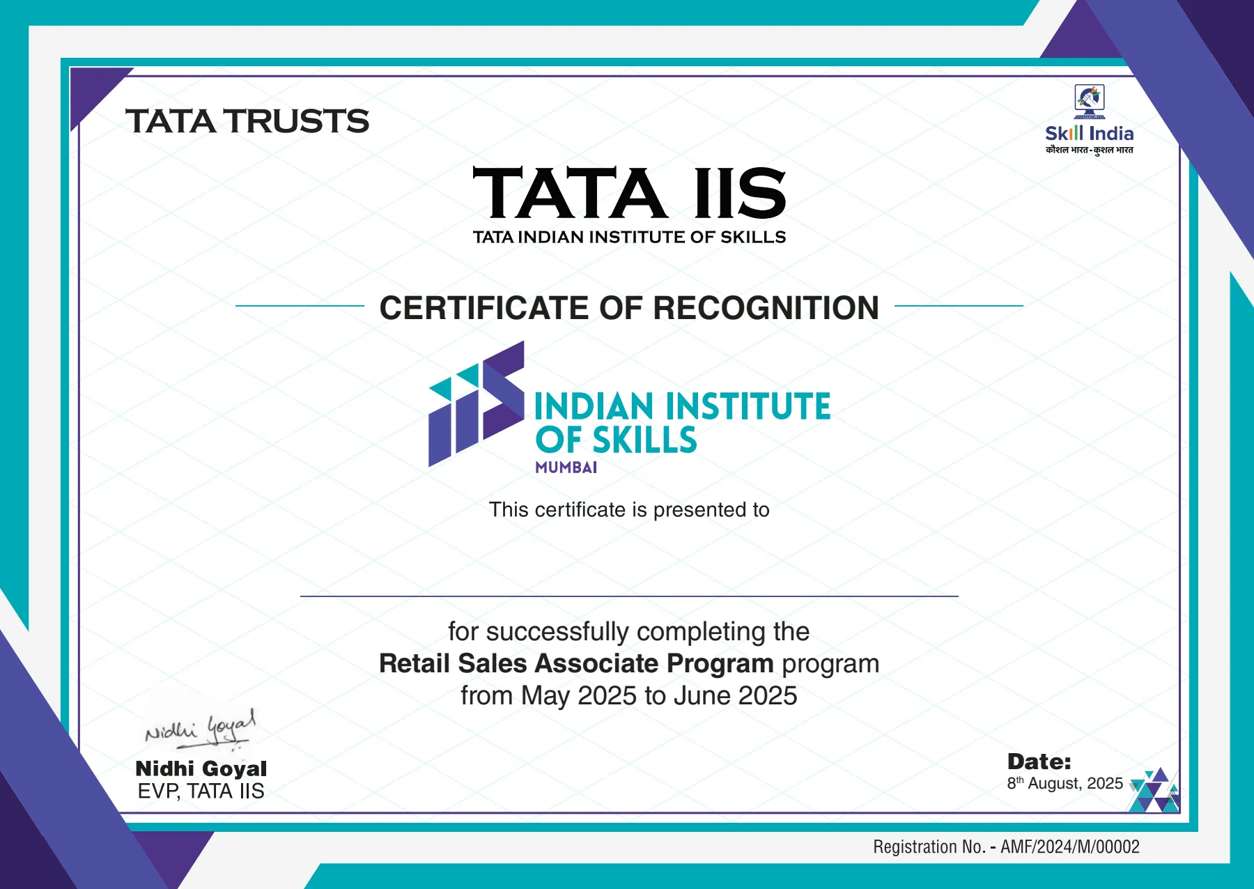 Recognition — Retail Sales Associate Programme, with Titan.