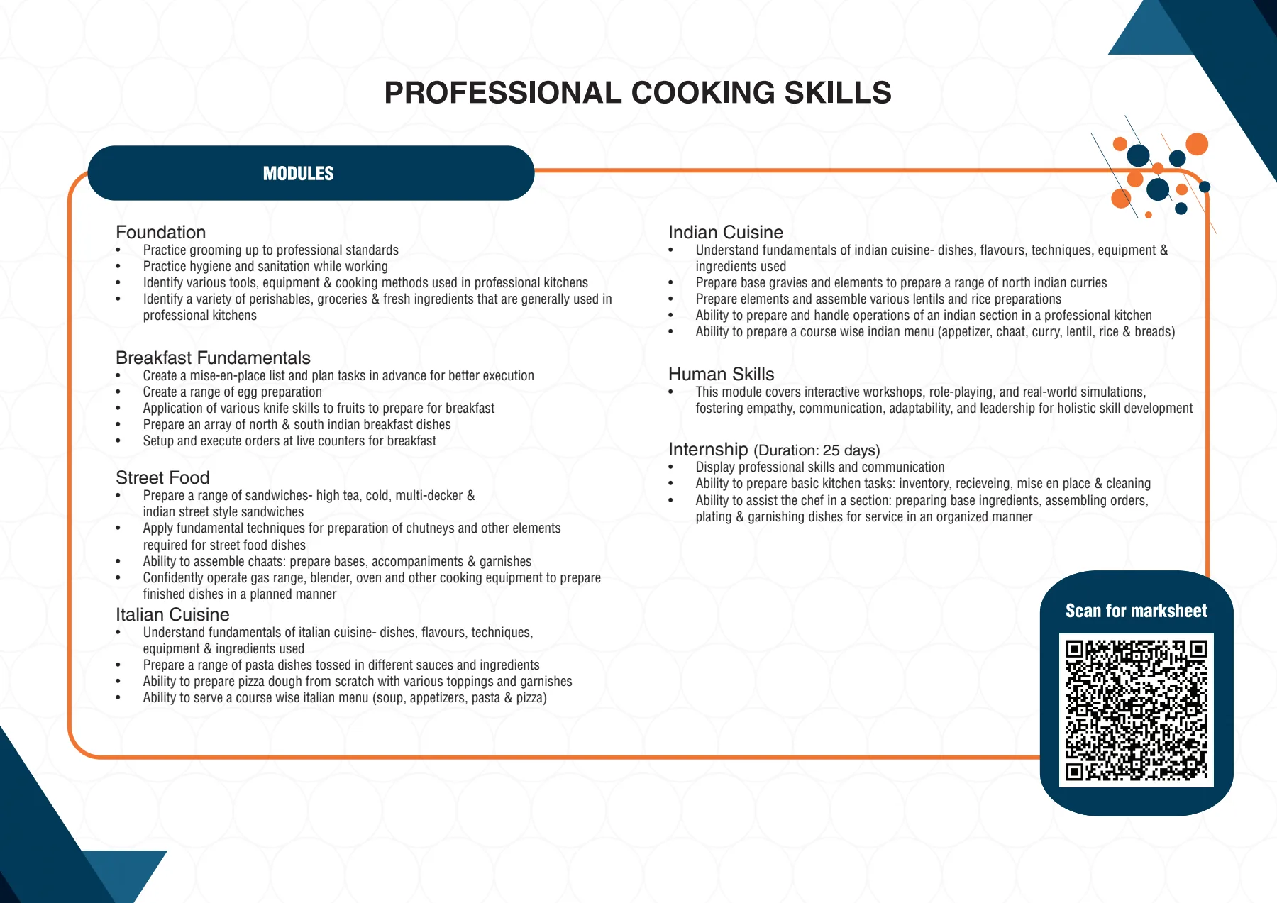 The reverse: module breakdown and internship detail.