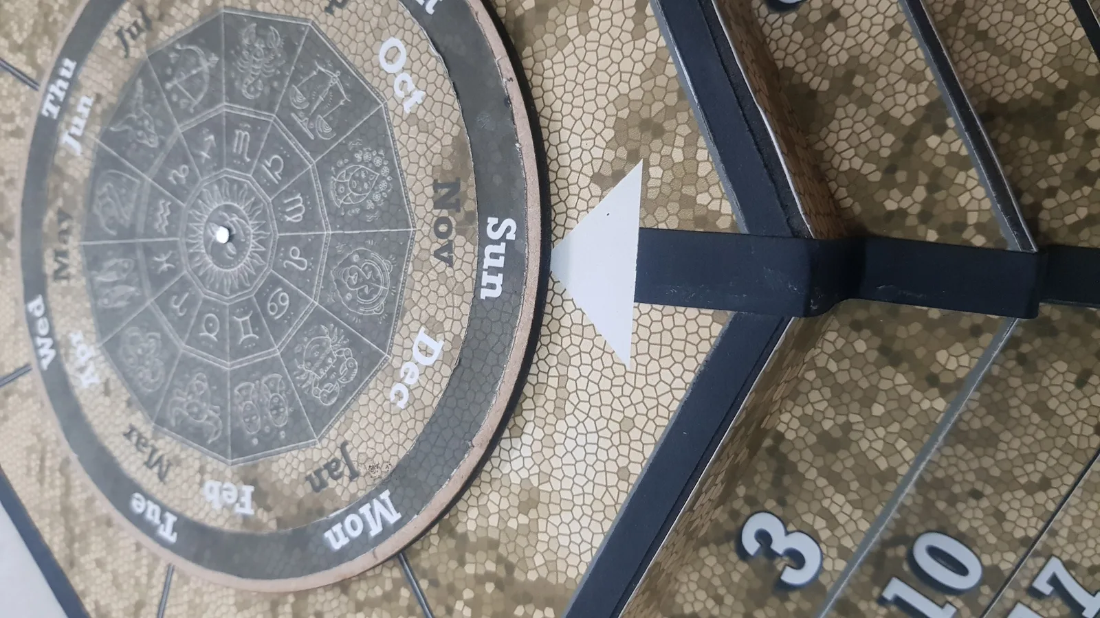 The calendar's dial detail.